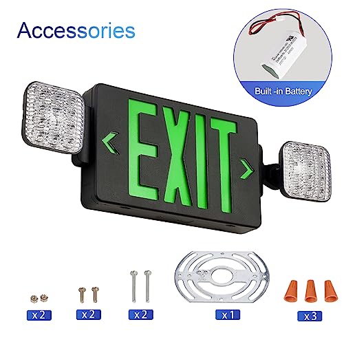 GZRUIYANG Black Housing Exit Sign With Emergency Lights Green, LED Exit Light With Battery Backup, UL 924 Certified, AC 120/277V, Commercial Lights Combo for Business - 2 Pack - color: Black Housing Green Letter, size: 2 Pack
