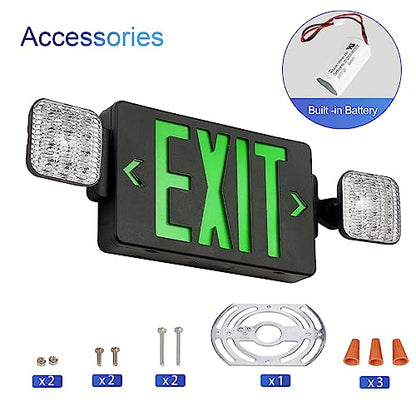 GZRUIYANG Black Housing Exit Sign With Emergency Lights Green, LED Exit Light With Battery Backup, UL 924 Certified, AC 120/277V, Commercial Lights Combo for Business - 2 Pack - color: Black Housing Green Letter, size: 2 Pack