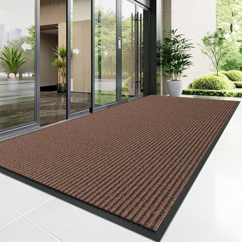 Front Door Mat, 4' x 2' Heavy Duty Indoor Outdoor Door Mat Entrance, Commercial Welcome Mats, Stain and Fade Resistant, Durable Rubber Backing, Low Profile Entry Mat for Patio, Brown Stripe - color: Brown-stripe, size: 2' x 4' (Rectangular)