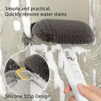 Brush with Short Handle, Bristle Scrubber Broom with Squeegee, Cleaning Brush