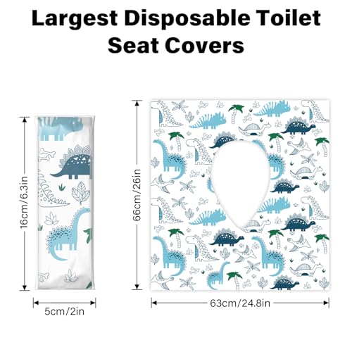 60 Pack Toilet Seat Covers Disposable, Extra Large Waterproof Toilet Cover for Toddlers & Adults, Individually Wrapped Travel Essential Portable Potty Training in Public Restrooms, Trip - Dinosaur - color: Dinosaur