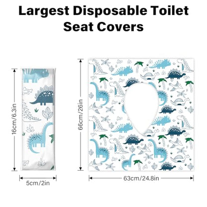 60 Pack Toilet Seat Covers Disposable, Extra Large Waterproof Toilet Cover for Toddlers & Adults, Individually Wrapped Travel Essential Portable Potty Training in Public Restrooms, Trip - Dinosaur - color: Dinosaur