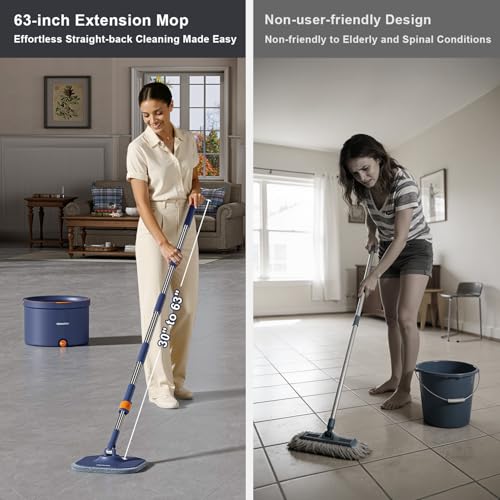 HoMettler Spin Mop and Bucket Set, Mop Bucket with Separate Dirty Water System, Deep-Cleaning Mops for Floors/Wall, Versatile Mops with 4 Microfiber Mop Pads - size: Spin Mop Set with 4 Pads