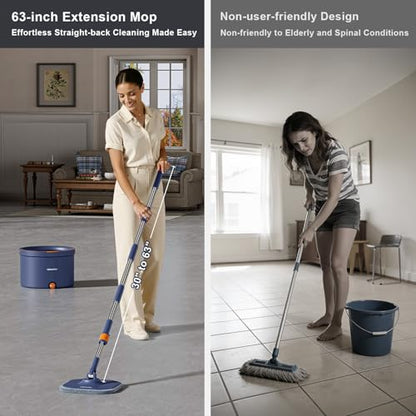 HoMettler Spin Mop and Bucket Set, Mop Bucket with Separate Dirty Water System, Deep-Cleaning Mops for Floors/Wall, Versatile Mops with 6 Microfiber Mop Pads - size: Spin Mop Set with 6 Pads
