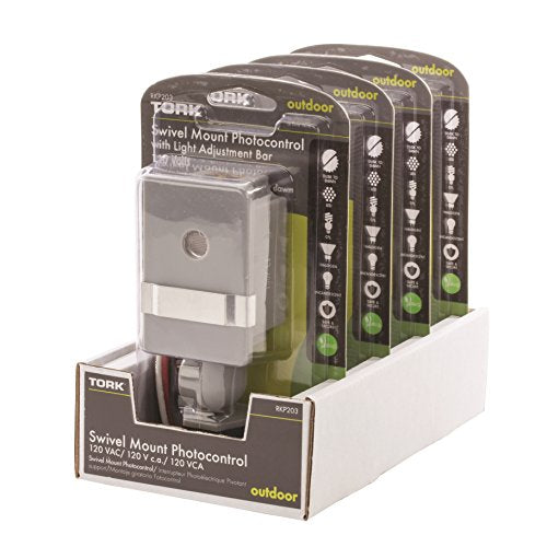 nsi Industries TORK RKP203 Outdoor 120-Volt Swivel Mount Photocontrol with Light Adjustment Bar - Controls Lighting Dusk to Dawn - Compatible with Incandescent/Compact Fluorescent/Halogen/LED