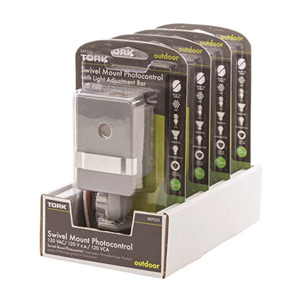nsi Industries TORK RKP203 Outdoor 120-Volt Swivel Mount Photocontrol with Light Adjustment Bar - Controls Lighting Dusk to Dawn - Compatible with Incandescent/Compact Fluorescent/Halogen/LED