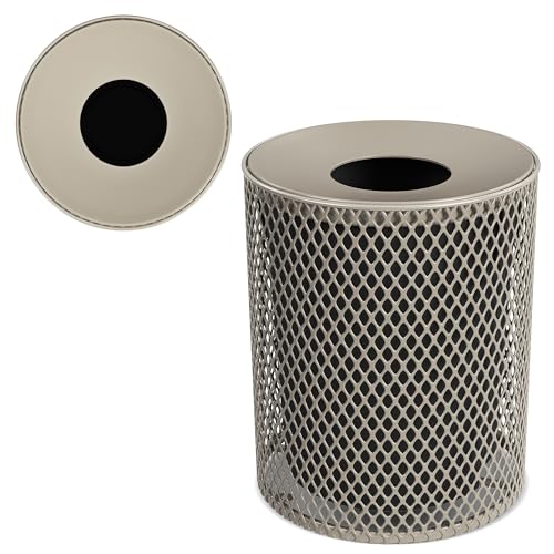 Leisure Craft 32 Gallon Commercial Outdoor Trash Can, Metal, Made in USA - color: Beige