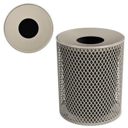 Leisure Craft 32 Gallon Commercial Outdoor Trash Can, Metal, Made in USA - color: Beige