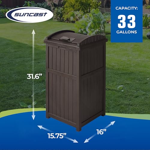 Suncast Trash Hideaway Durable Plastic Outdoor Garbage Waste Trash Can with Lid for 30 to 33 Gallon Trash Bags, Java Brown (2 Pack)