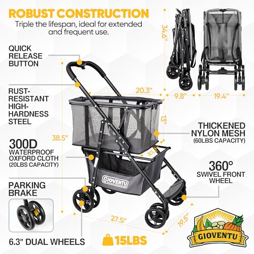 Folding Shopping Cart for Groceries, 80lbs Collapsible Stroller Cart