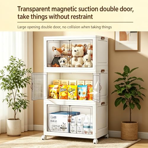 285.3QT Foldable Stackable Storage Bins with Magnetic Doors & Lockable Wheels, 4 Pack Large Plastic Closet Organizer, Tool-Free Storage Box for Bedroom Kitchen Bathroom Dorm Office Garage - size: 4PACK-23.62"W14.02"D53.54"H