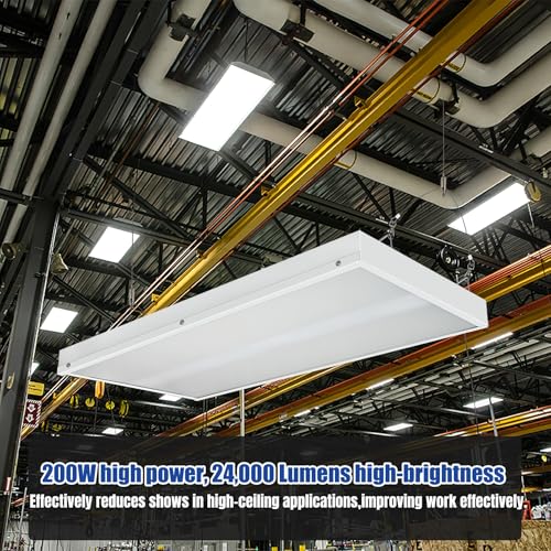 200W LED Linear High Bay Shop Light, 24000LM High Bay Led Shop Lights, 5000K Linear Hanging Shop Light, 600W-800W HPS Eqv., 100-277V Commercial Hanging Lamp for Garage Warehouse