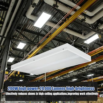 200W LED Linear High Bay Shop Light, 24000LM High Bay Led Shop Lights, 5000K Linear Hanging Shop Light, 600W-800W HPS Eqv., 100-277V Commercial Hanging Lamp for Garage Warehouse