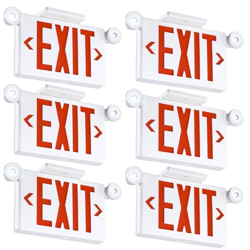 Gruenlich Exit Sign with Emergency Light, Battery Backup, 6 Pack - size: 6-Pack
