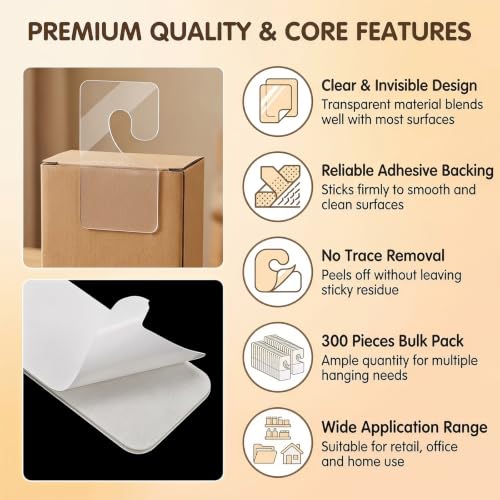 300 Pcs Clear Self Adhesive Hang Tabs, Plastic J-Hook Display Tags