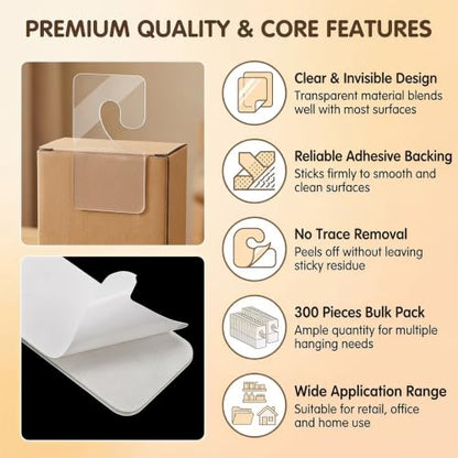 300 Pcs Clear Self Adhesive Hang Tabs, Plastic J-Hook Display Tags
