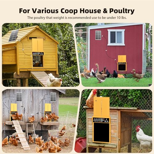 Automatic Chicken Coop Door Solar Powered with Timer & Light Sensor, Pet Deluxe Chicken Door with 7W Solar Panel, Anti-Pinch Safety, 10PCS Wire Clips and Aluminum Alloy, Long-Range Remote - Gold - color: Gold