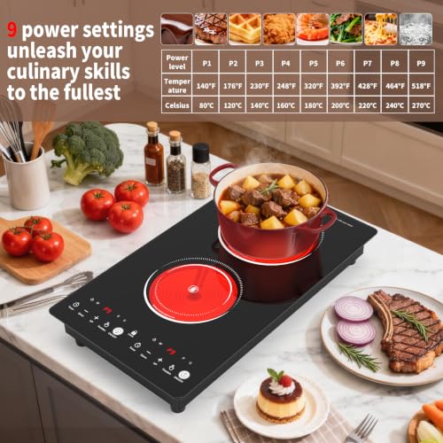 VBGK Electric Cooktop,110V 2100W Stove Top with LED touch Control,9 Power Levels, Kids Lock & 2H Timer,Overheat Protection stove,12 Inch 2 burner Electric cooktop - size: 2 burner electric stove