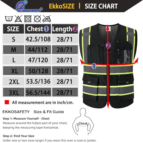 Safety Vest for Men Women with Pockets,EK176,Black,M - color: 176-black, size: Medium