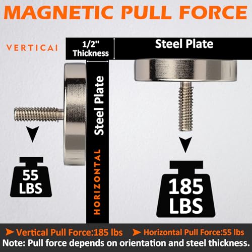 MUTUACTOR Heavy Duty Magnets,8PCS Super Strong Neodymium Rare Earth Magnets,185lbs Anti-Broken Magnetic Mount Round Magnets 1/4-20” Male Threaded for LED Lighting Camera Mount Tools Bracket - size: 185 lbs 1/4-20" Male 8pcs