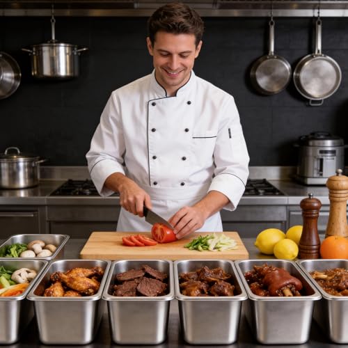 Dyna-Living Steam Table Pan 1/3 Size Food Pan 6 Inch Deep 6 Pack Hotel Pans - color: Without Lids, size: 6 Inch Deep