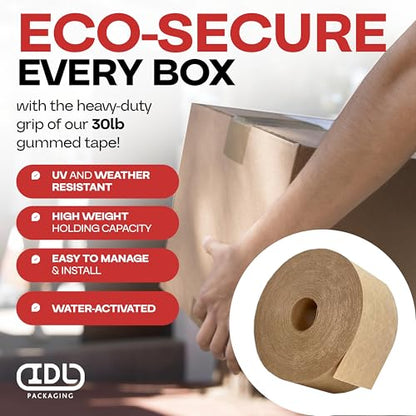 IDL Packaging 2.83" x 450' Water-Activated Kraft Gummed Tape, 30lb, 10-Pack - color: Brown, 30 lbs