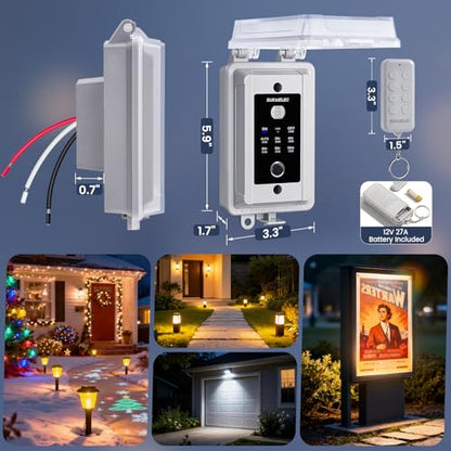 SURAIELEC 20A Hardwired Dusk to Dawn Timer Switch with 100FT Remote Control