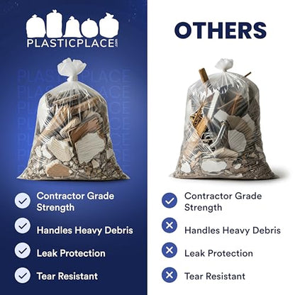 Plasticplace Contractor Trash Bags 42 Gallon │ 3.0 Mil │ Clear Heavy Duty Garbage Bag │ 32.6” x 46.4” (50 Count), Transparent, B001C0SIUG - color: Transparent, size: 1 Count (Pack of 50)
