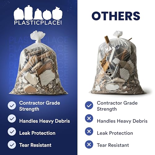 Plasticplace 42 Gallon Contractor Trash Bags │ 4.0 Mil │Clear Heavy Duty Garbage Bags │ 33" x 48" (50 Case) - color: Clear, size: 1 Count (Pack of 50)