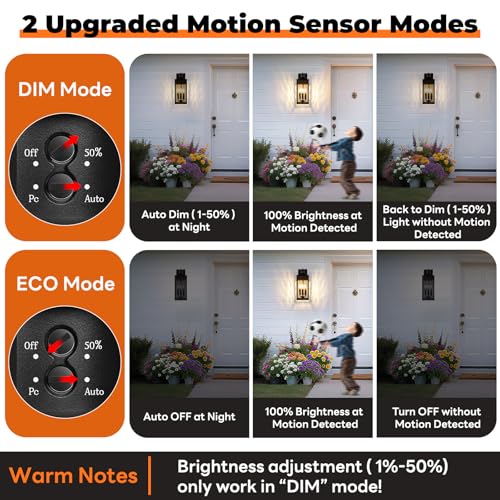 Large Motion Sensor Outdoor Wall Light, Black Exterior Wall Sconce Light Fixtures with Water-Rippled Glass, Waterproof Modern Outside Wall Lantern for House, Porch, Patio, Garage, Bulbs Not Included - color: Black, size: 15.5 Inch
