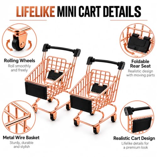 2 Pcs Mini Metal Shopping Cart, Mini Shopping Grocery Cart Supermarket Handcart Trolley Handcart Model Desktop Decor