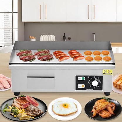 21 Inch 1600W Commercial Electric Griddle – Stainless Steel Countertop Flat Top Teppanyaki Grill, 2 Shovels & 2 Brushes for Home Kitchen & Restaurants - size: 12x21