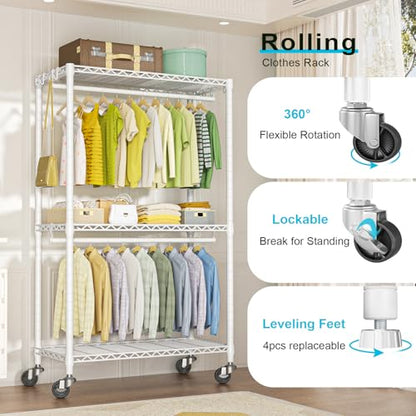 FUTASSI P3 Rolling Clothes Rack, Clothing Racks for Hanging Clothes, White - color: White, size: P3