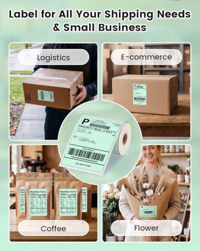 Phomemo 4x6 Green Thermal Label, Shipping Labels Pack of 250 4x6 Roll Labels, Compatible with Phomemo, Zebra, Rollo, Jadens and Other Thermal Printers - color: Green-250