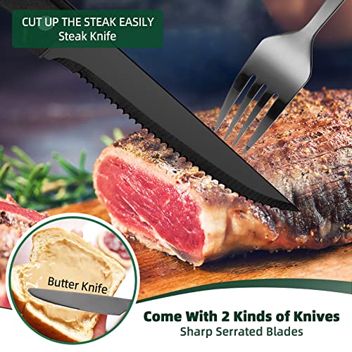 72-Piece Black Silverware Set with Steak Knives for 12, Black Flatware Set