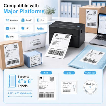 Thermal Shipping Label Printer 4x6 Bluetooth Label Maker for Small Business - color: 1 Black