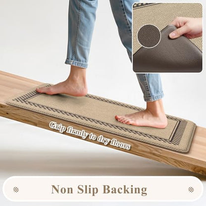 KIMODE Kitchen Mats Cushioned Anti Fatigue, Jute Geometric Kitchen Rugs Set - color: Jute, size: 17.3" x 47"+17.3" x 29"--0.47 inches