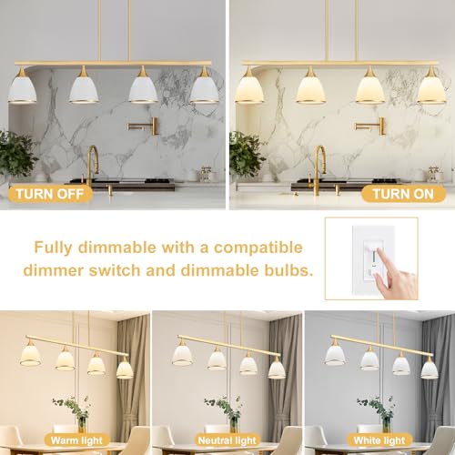 4-Light Modern Linear Chandelier for Kitchen Island Light Fixtures - color: Gold