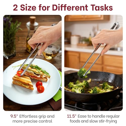 Precise Serrated Non-Slip Tips Cooking Tongs 2 Set (9.5" & 11.5") - size: 9.5"+11.5"