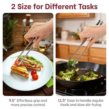 Precise Serrated Non-Slip Tips Cooking Tongs 2 Set (9.5" & 11.5") - size: 9.5"+11.5"