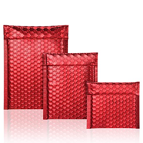 Outus 50 Pcs Bubble Mailers 3 Sizes, Bubble Shipping Envelopes, Red - color: Red