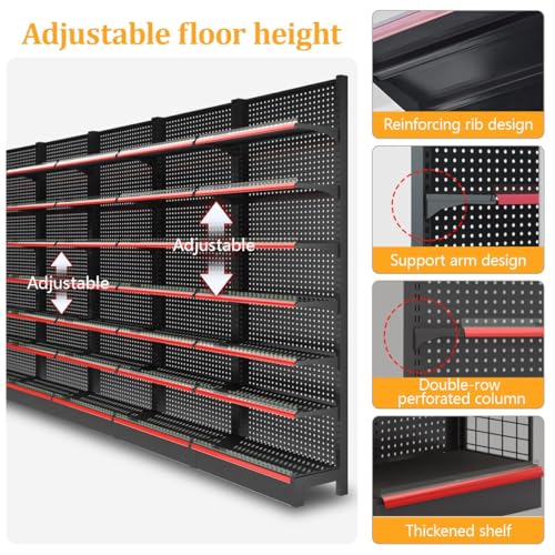 5-Tier Retail Gondola Shelving Unit with 15 Hooks, Heavy Duty Adjustable Store Display Rack, Metal Gondola Shelf for Grocery, Convenience Store, Liquor & Retail Shop(LxWxH 48x17x63in) - size: LxWxH 48x17x63in