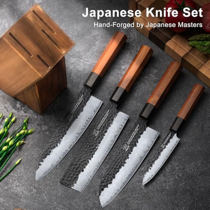FAMCÜTE Japanese Knife Set with Block, Kitchen Knives Gift for Men & Women - size: Japanese Knife Set of 4
