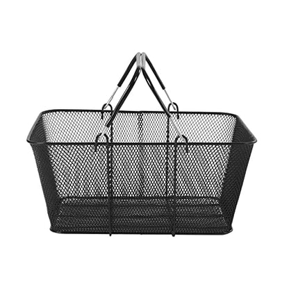 Retail Shopping Baskets, 12PCS Shopping Baskets with Handles and Stand, Metal Shopping Basket, Portable Wire Shopping Basket, Black Wire Mesh Shopping Basket Set for Stores Shopping, Grocery