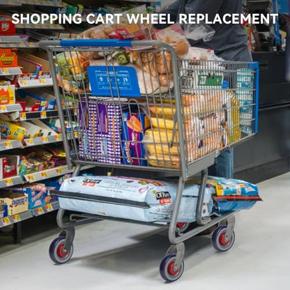 5" Wheels for Cart, 3/8" Axle Shopping Cart Wheels Replacement, Set of 4 Rubber Caster Wheels for Supermarket Grocery Retail Stores (4 Wheel) - style: Purple/Red (3/8'' Bore)