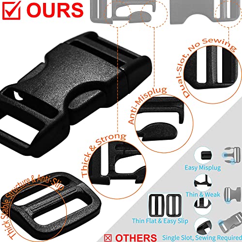 LASIGHT Buckles for 3/4 inch Wide Webbing Straps: Quick Side Release Buckles 10 set and Tri-Glide Slide 20 pcs Fit 0.75" Nylon Web Belt, Plastic Snap Fastener Clip Replacement Dual Adjustable - size: 10 Set for 3/4 inch Webbing
