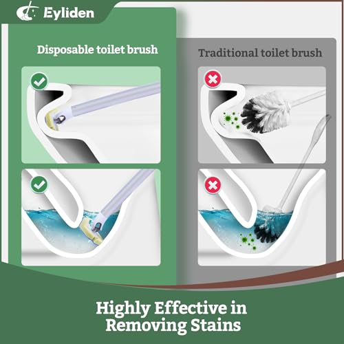Eyliden Disposable Toilet Brush Set, Wand with 40 Refills & Holder