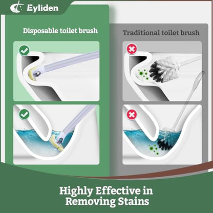 Eyliden Disposable Toilet Brush Set, Wand with 40 Refills & Holder