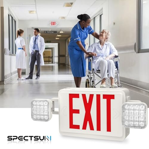 Spectsun 1 Pack Red Exit Sign with Emergency Lights, LED Emergency Exit Light with Battery Backup, UL Listed, AC 120/277V, Commercial Emergency Exit Lights Combo for Business/Home. - size: 1 PACK-N