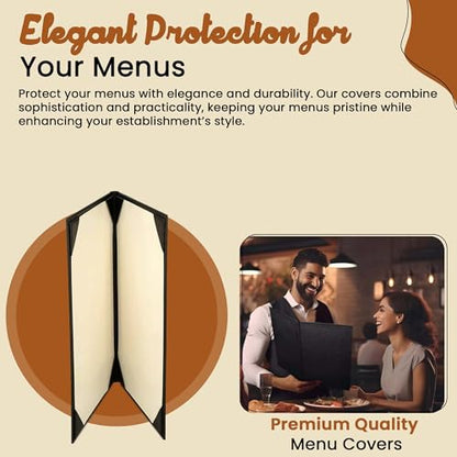 Prestine Menu Covers Made of Premium Faux Leather (10-Pack) - 8.5" x 14" - 2 Views - Black - Restaurant Menu - Wine List - Bar Menu - size: 8.5”x14” - 2 Views